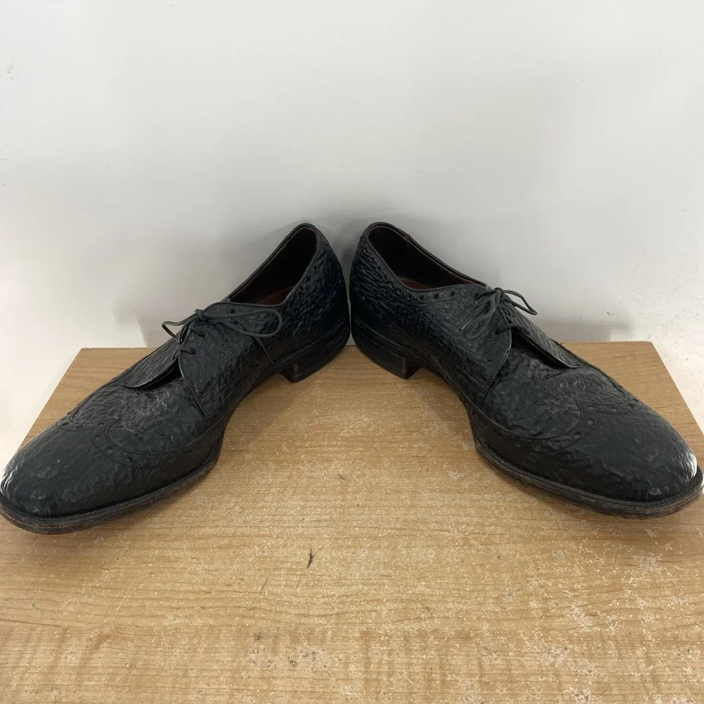 Allen Edmonds Men's Size 13 C Black Sharkskin Nassau Ostendo Oxford Dress Shoes